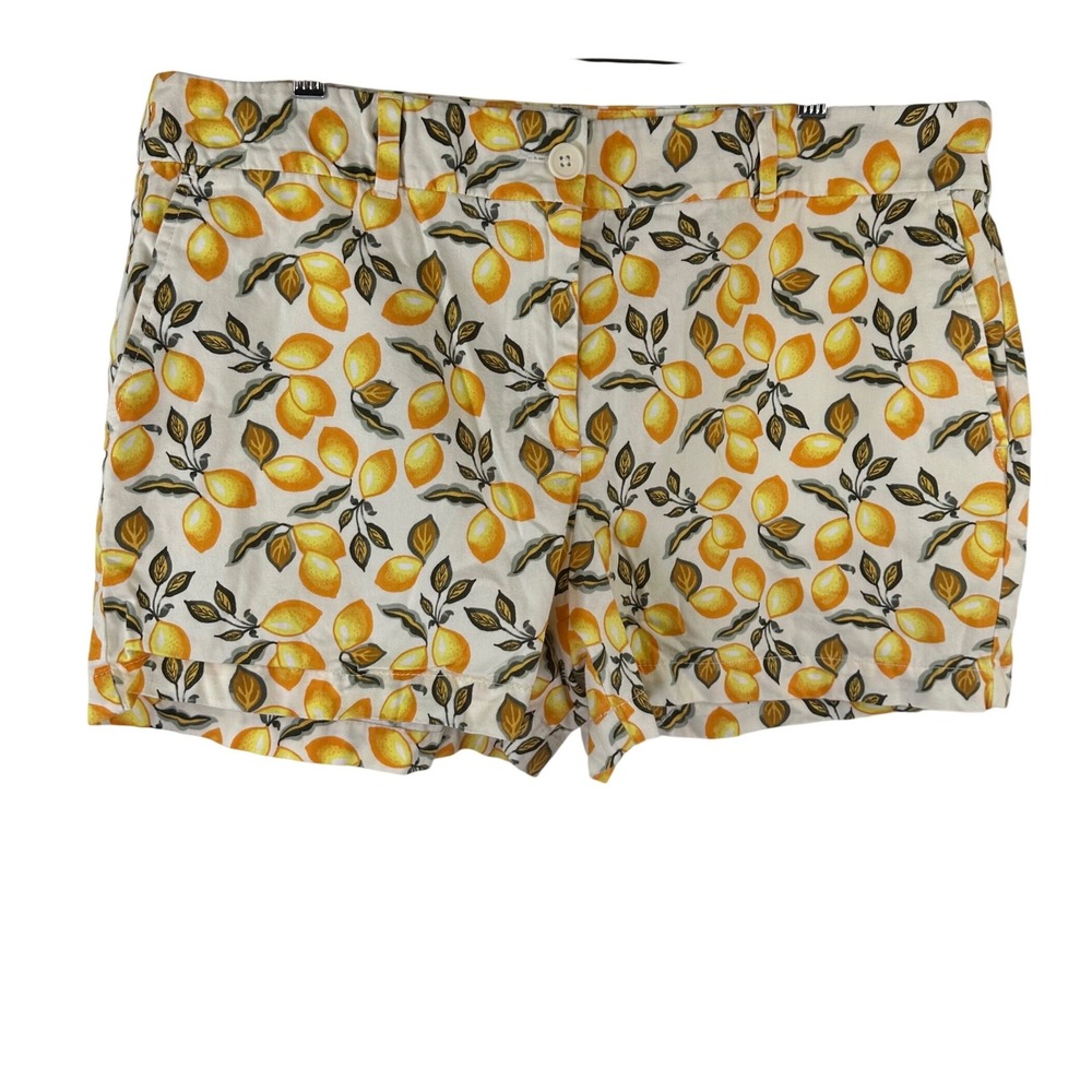 Loft Outlet Lemon Print Cotton Chino Shorts White Yellow Womens 14